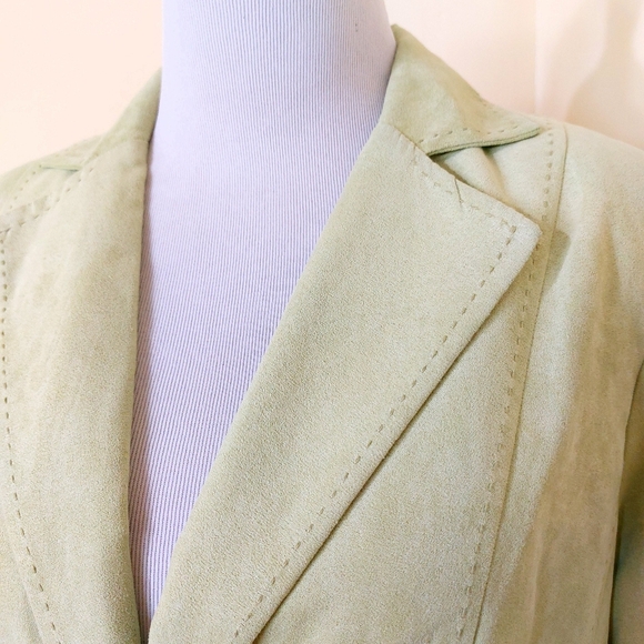 Vintage 90s Kim Rogers Chunky Stitch Lime Green Workwear Blazer Jacket - Picture 3 of 14
